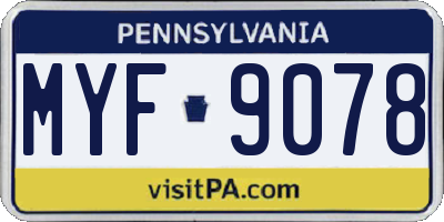 PA license plate MYF9078
