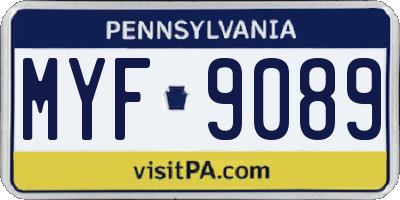 PA license plate MYF9089