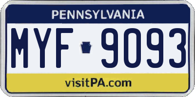 PA license plate MYF9093