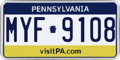 PA license plate MYF9108