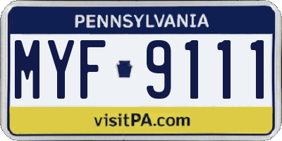 PA license plate MYF9111