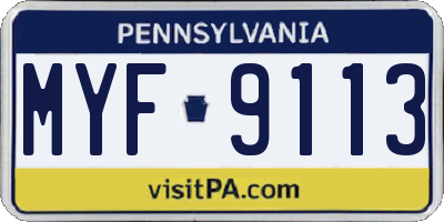 PA license plate MYF9113
