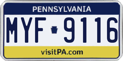 PA license plate MYF9116