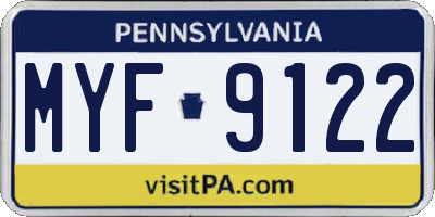PA license plate MYF9122