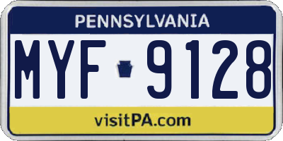 PA license plate MYF9128