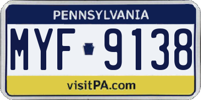 PA license plate MYF9138