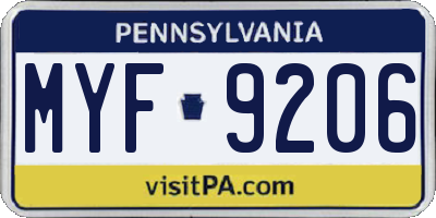PA license plate MYF9206
