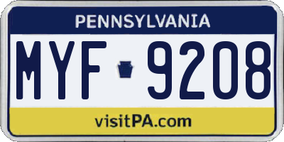 PA license plate MYF9208