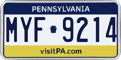 PA license plate MYF9214