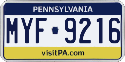 PA license plate MYF9216