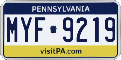 PA license plate MYF9219