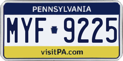 PA license plate MYF9225