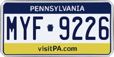 PA license plate MYF9226