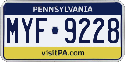 PA license plate MYF9228