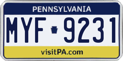 PA license plate MYF9231