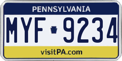 PA license plate MYF9234