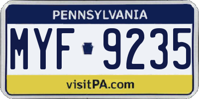 PA license plate MYF9235