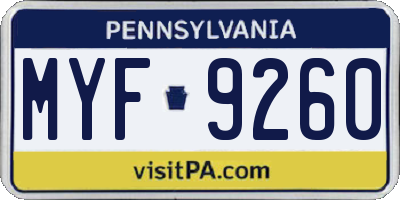 PA license plate MYF9260