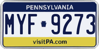 PA license plate MYF9273