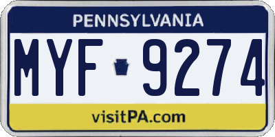 PA license plate MYF9274