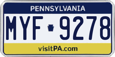 PA license plate MYF9278
