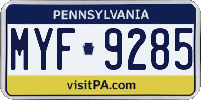 PA license plate MYF9285
