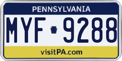 PA license plate MYF9288