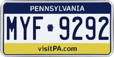 PA license plate MYF9292