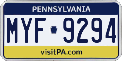 PA license plate MYF9294