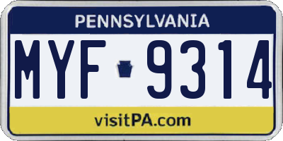 PA license plate MYF9314