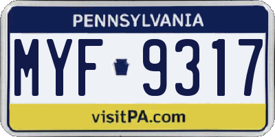 PA license plate MYF9317