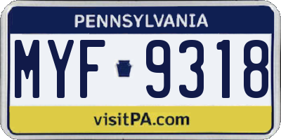 PA license plate MYF9318