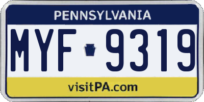 PA license plate MYF9319