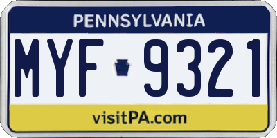 PA license plate MYF9321