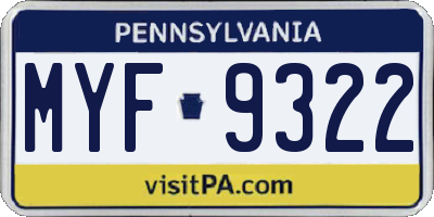 PA license plate MYF9322