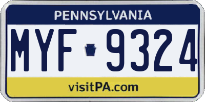 PA license plate MYF9324