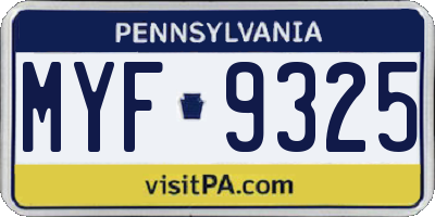 PA license plate MYF9325