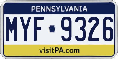 PA license plate MYF9326