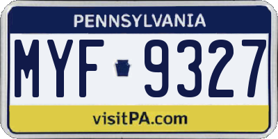 PA license plate MYF9327