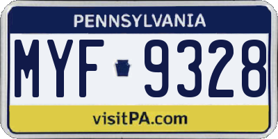PA license plate MYF9328