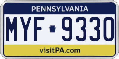 PA license plate MYF9330