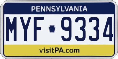 PA license plate MYF9334