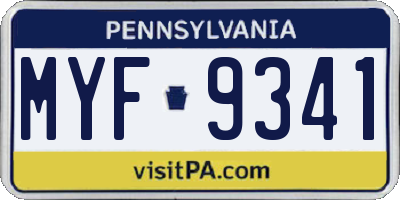 PA license plate MYF9341