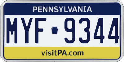 PA license plate MYF9344
