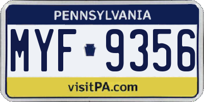 PA license plate MYF9356