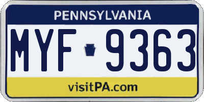 PA license plate MYF9363