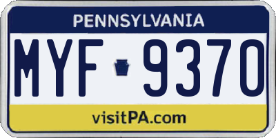 PA license plate MYF9370