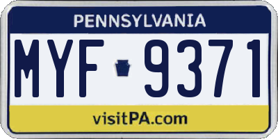 PA license plate MYF9371
