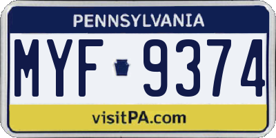 PA license plate MYF9374