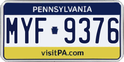PA license plate MYF9376
